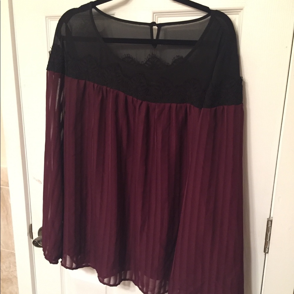 Torrid Plus Size 3x Lace Blouse Maroon Black NWT